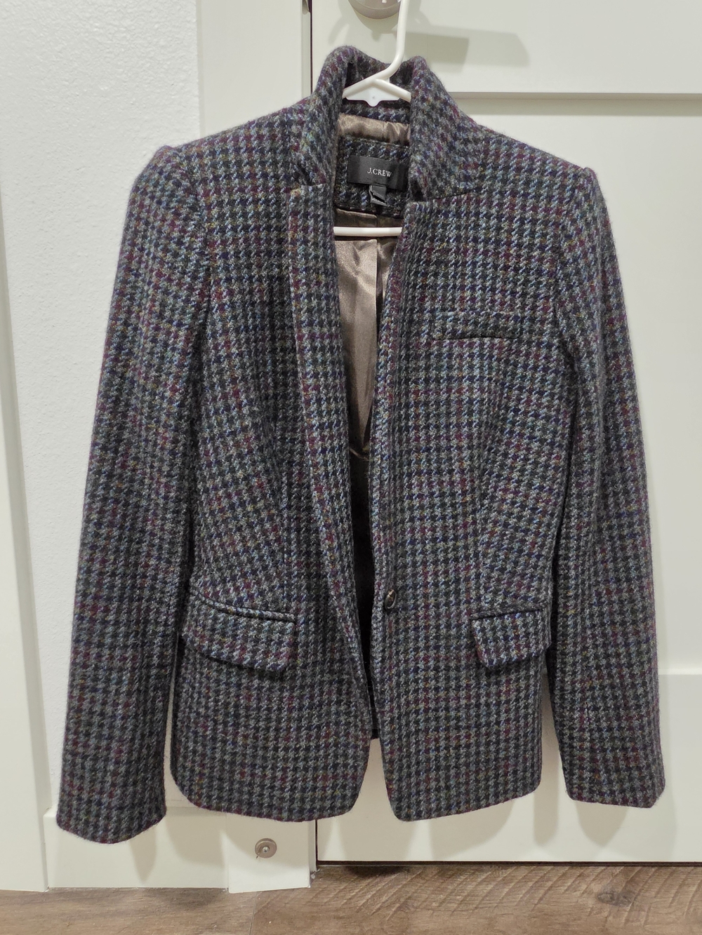 J. Crew Women's Multicolor Houndstooth Wool Blend Blazer Jacket